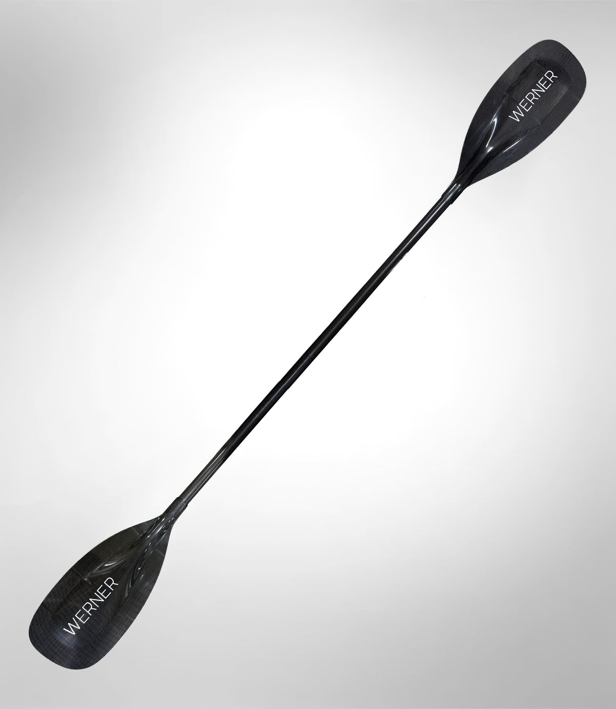 Full-length Werner Stealth II paddle with fiberglass straight shaft