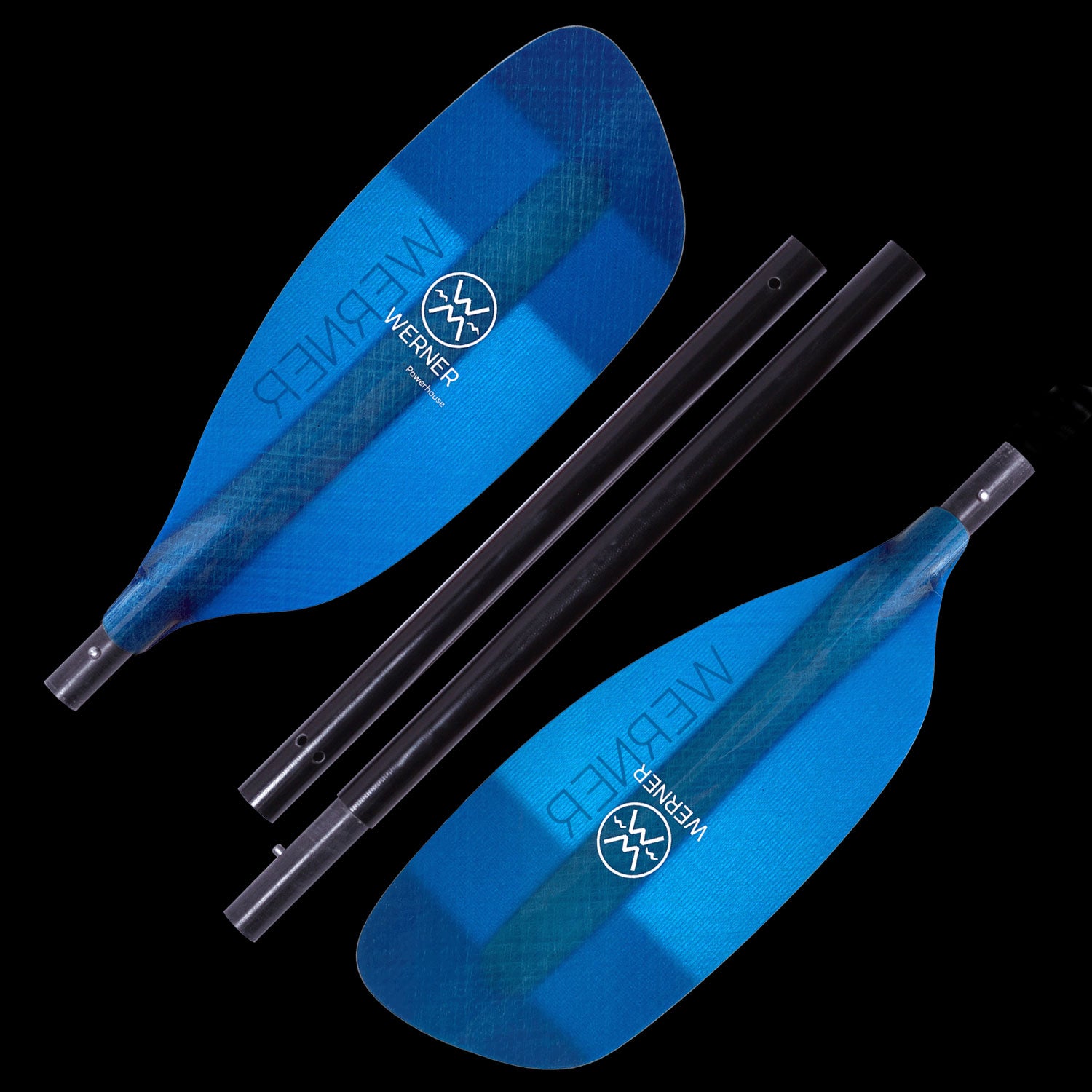 Werner Powerhouse 4-Piece LE Blue pieces on a black background