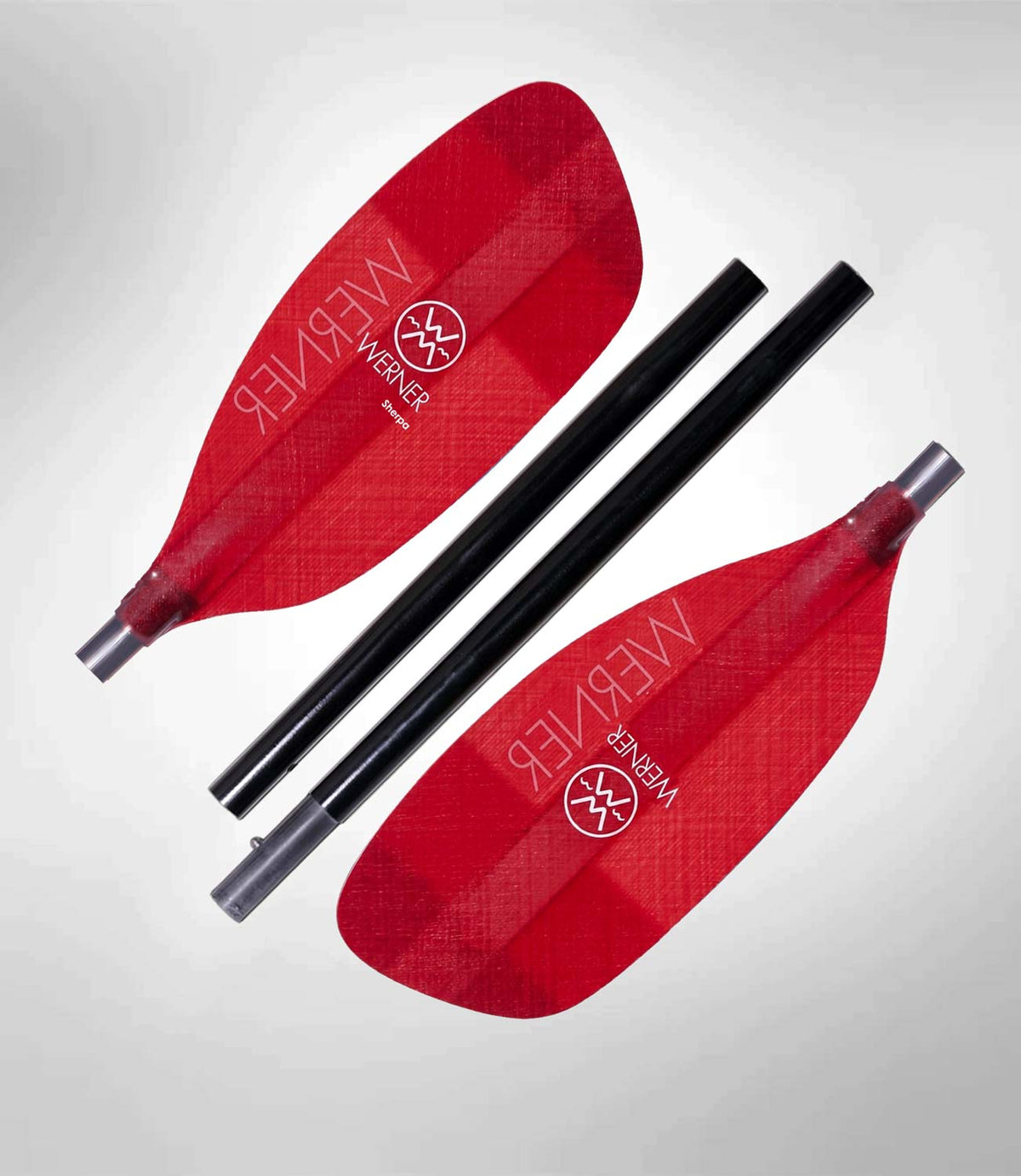 Werner Sherpa 4 piece straight shaft kayak paddle in translucent red