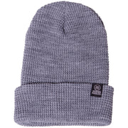 A gray waffle knit beanie with a Werner Paddles logo logo on the cuff.