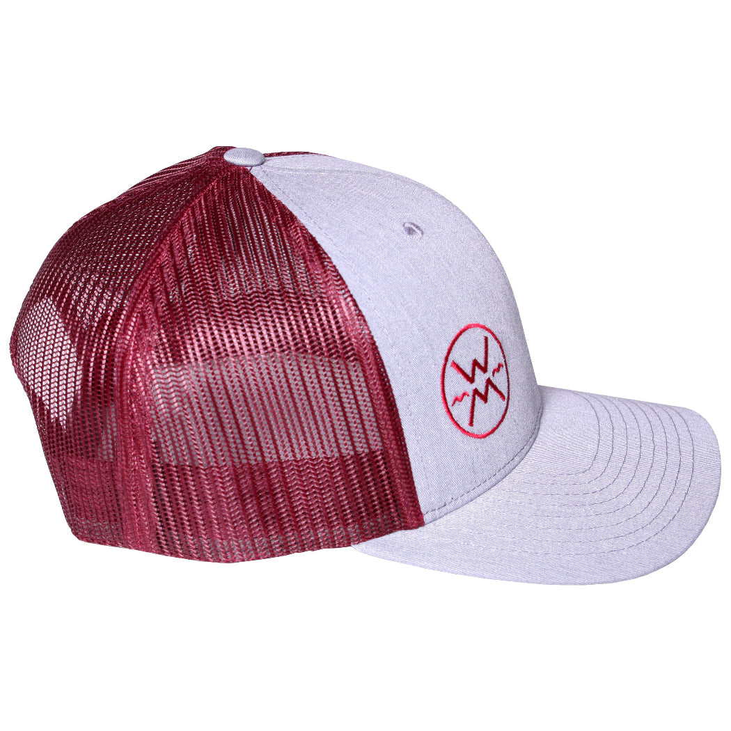 Werner Rolled Brim Adjustable Hat Grey with Berry Logo side view
